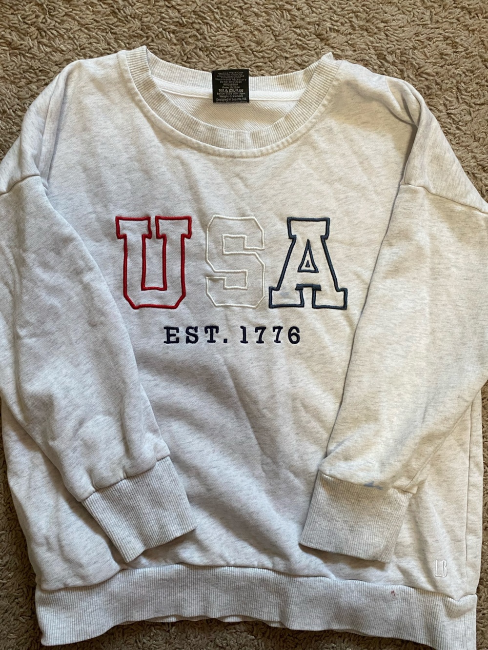 Little Bipsy USA Embroidered Crewneck - Light Gray with Red, White & Navy